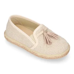 Alpargata niño tipo MOCASÍN con borlas en LINO NATURAL.