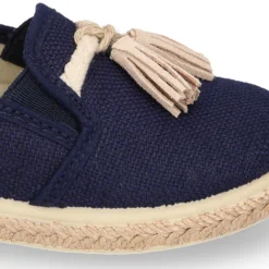 Alpargata niño tipo MOCASÍN con borlas en LINO NATURAL.