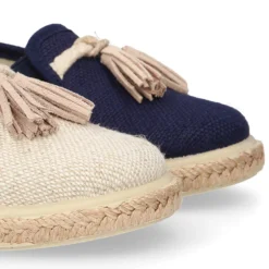Alpargata niño tipo MOCASÍN con borlas en LINO NATURAL.