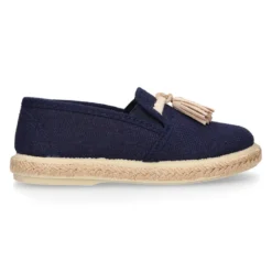 Alpargata niño tipo MOCASÍN con borlas en LINO NATURAL.