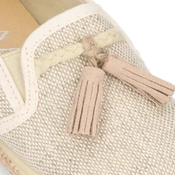 Alpargata niño tipo MOCASÍN con borlas en LINO NATURAL.