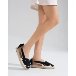 Alpargatas planas con cintas para mujer en lino natural