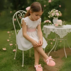 Angelito niña con lazo en terciopelo de primavera verano.
