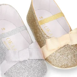 Bailarina bebé niña con lazo y elástico en piel con BRILLOS.