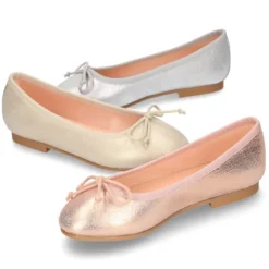 Bailarina clásica con lazo ajustable en piel ante suave METALIZADO.