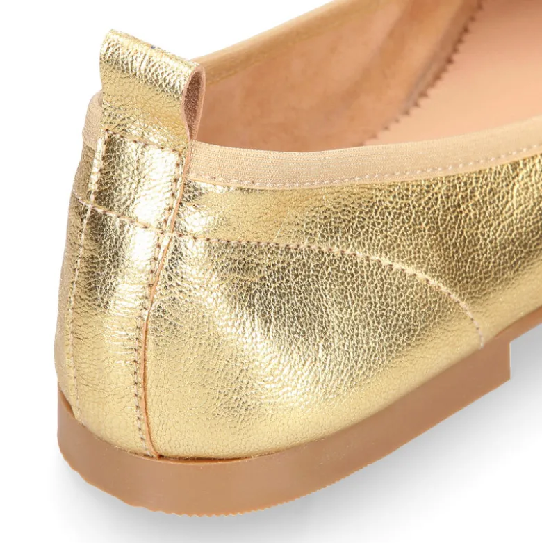 Bailarina clásica niña con lazo ajustable y elástico en piel Oro.