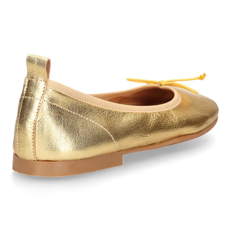 Bailarina clásica niña con lazo ajustable y elástico en piel Oro.