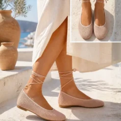 Bailarina de crochet con cintas al tobillo – Nude