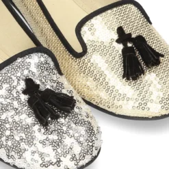 Bailarina mujer tipo SLIPPER con borlas en lona con lentejuelas.