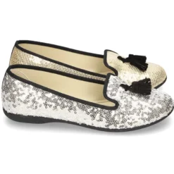 Bailarina mujer tipo SLIPPER con borlas en lona con lentejuelas.