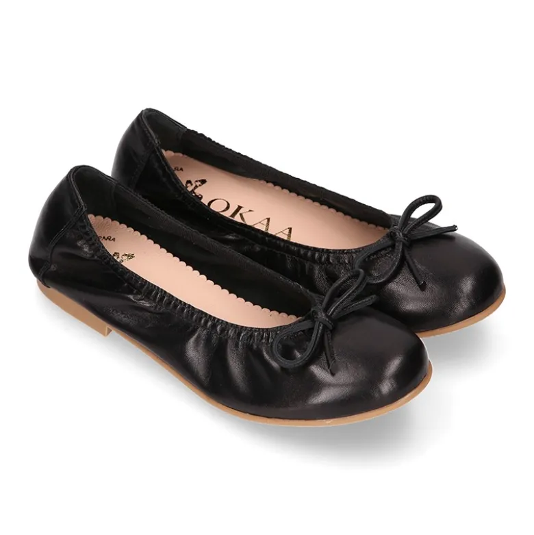 Bailarina niña ajustable con lazo en piel suave en color NEGRO.