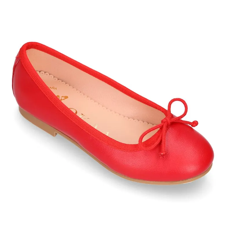 Bailarina niña CEREMONIA con lazo ajustable en piel suave en color BLANCO.