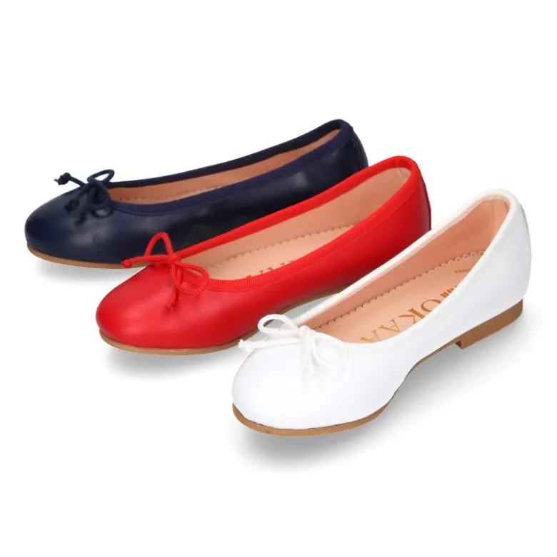 Bailarina niña CEREMONIA con lazo ajustable en piel suave en color BLANCO.