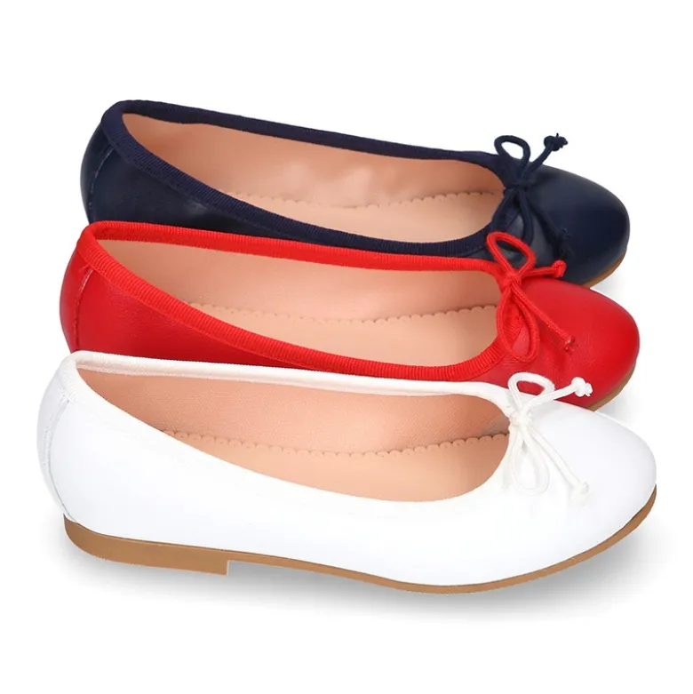 Bailarina niña CEREMONIA con lazo ajustable en piel suave en color BLANCO.