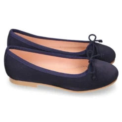 Bailarina niña clásica con lazo ajustable en piel serraje AZUL MARINO.