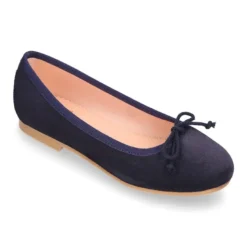 Bailarina niña clásica con lazo ajustable en piel serraje AZUL MARINO.