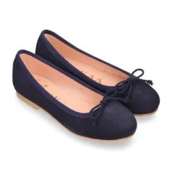 Bailarina niña clásica con lazo ajustable en piel serraje AZUL MARINO.