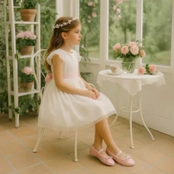Bailarina niña clásica con lazo y tira elástica en MICROFIBRA y CHAROL.