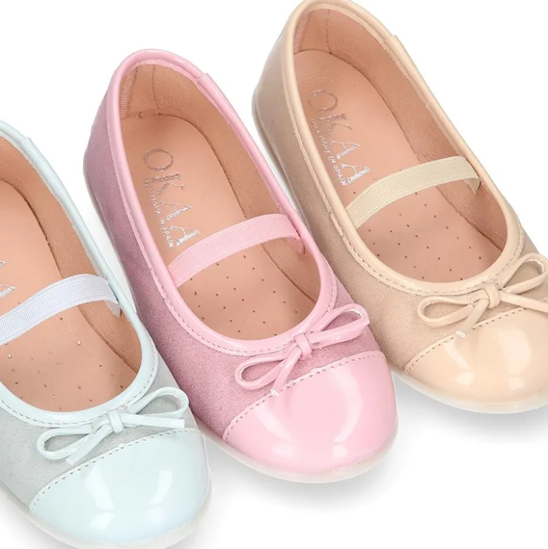 Bailarina niña clásica con lazo y tira elástica en MICROFIBRA y CHAROL.