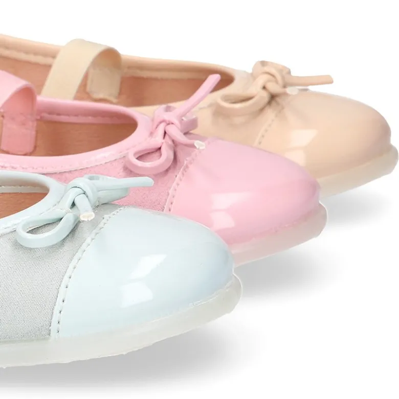 Bailarina niña clásica con lazo y tira elástica en MICROFIBRA y CHAROL.