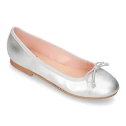 Bailarina niña clásica con lazo ajustable en piel METALIZADA súper suave.