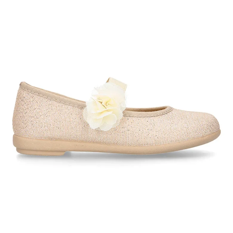 Bailarina Niña con elástico con flor en lona brillante.
