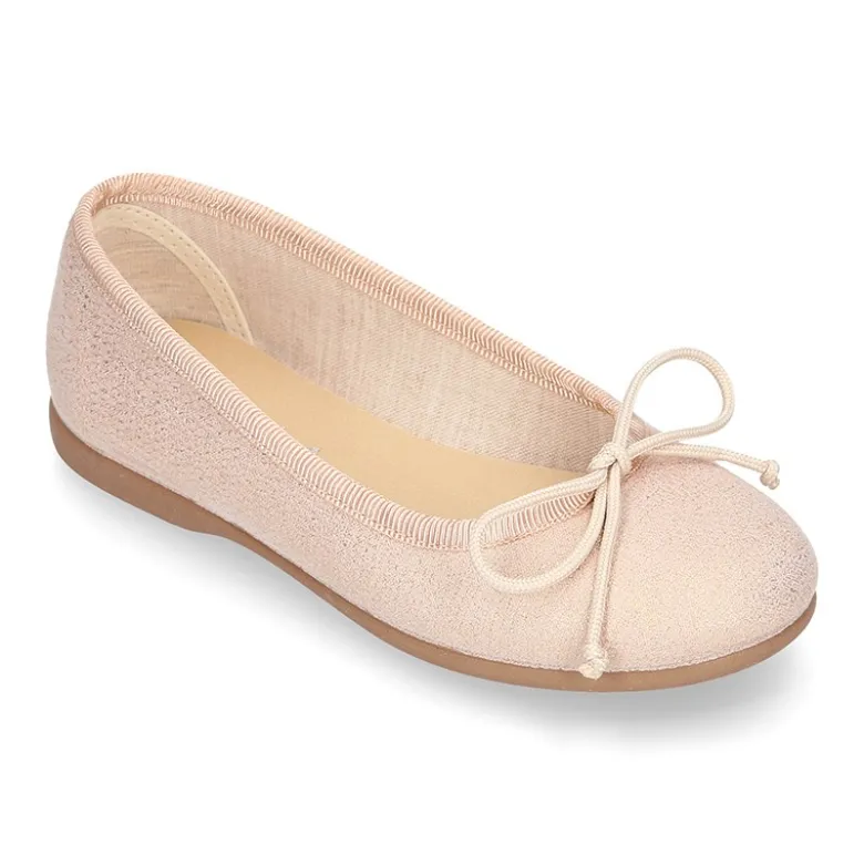 Bailarina niña con lazo ajustable en lona METALIZADA.