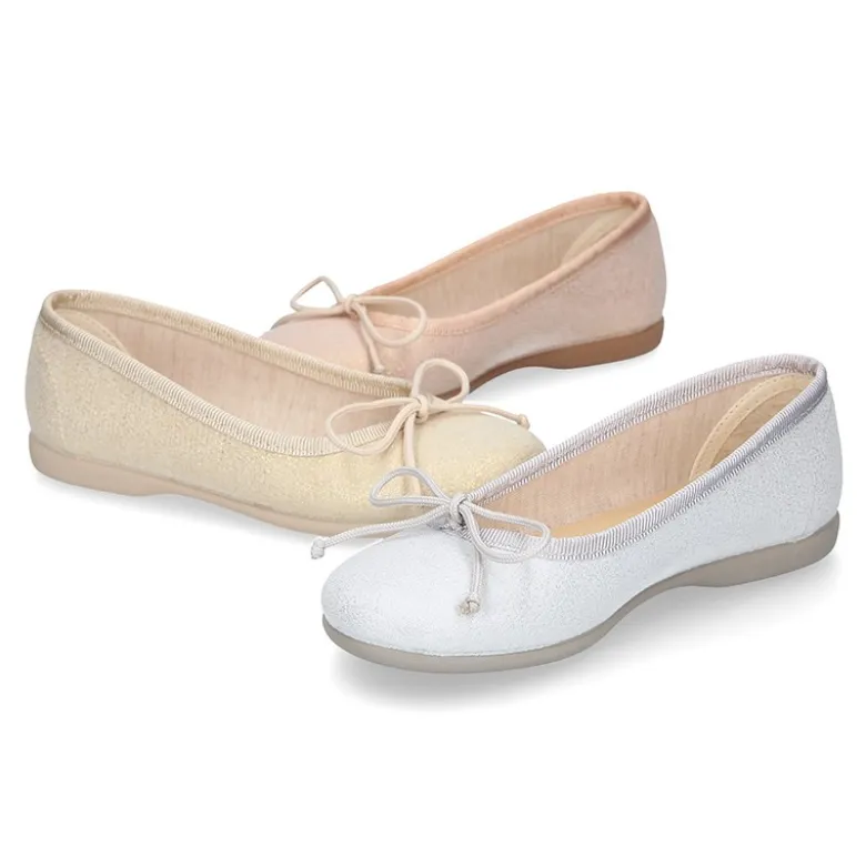 Bailarina niña con lazo ajustable en lona METALIZADA.