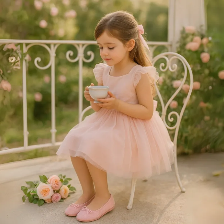 Bailarina niña con lazo en terciopelo de primavera verano.