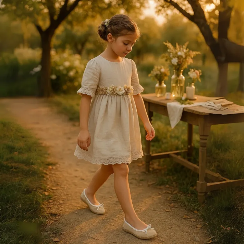 Bailarina niña con lazo en terciopelo de primavera verano.