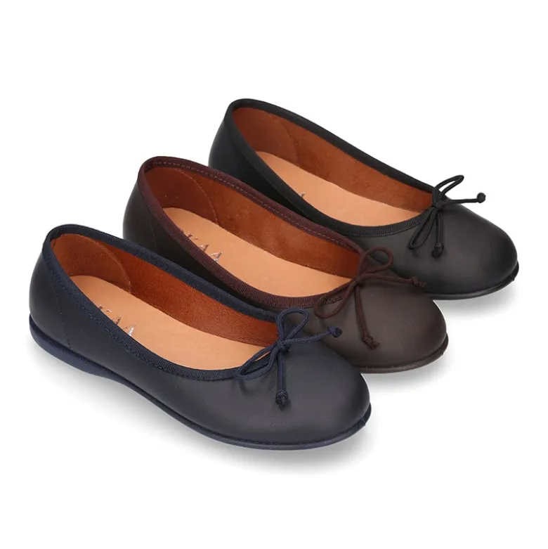 Bailarina Niña Piel Napa lavable con lazo ajustable.
