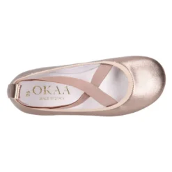 Bailarina niña tipo Ballet con cintas cruzadas elásticas en piel bronce.
