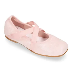 Bailarina niña tipo Ballet punta cuadrada con cintas cruzadas en piel ANTE METALIZADO.