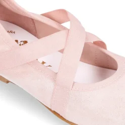 Bailarina niña tipo Ballet punta cuadrada con cintas cruzadas en piel ANTE METALIZADO.