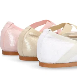 Bailarina niña tipo Ballet punta cuadrada con cintas cruzadas en piel ANTE METALIZADO.