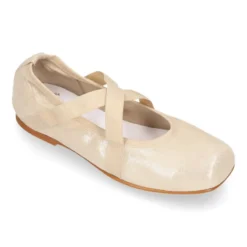 Bailarina niña tipo Ballet punta cuadrada con cintas cruzadas en piel ANTE METALIZADO.