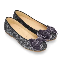 Bailarina niña tipo LUXURY COLLECTION con lazo terciopelo en piel con glitter.
