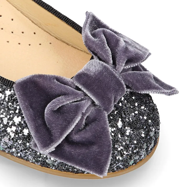 Bailarina niña tipo LUXURY COLLECTION con lazo terciopelo en piel con glitter.