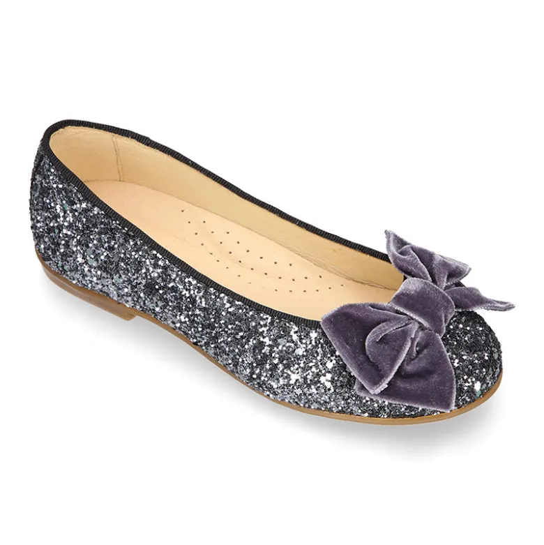 Bailarina niña tipo LUXURY COLLECTION con lazo terciopelo en piel con glitter.