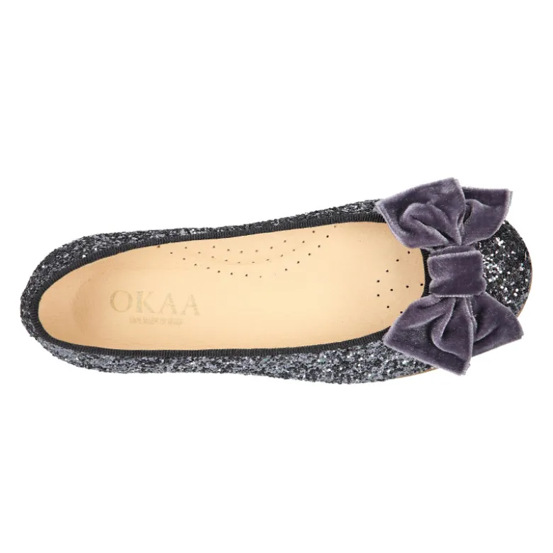 Bailarina niña tipo LUXURY COLLECTION con lazo terciopelo en piel con glitter.