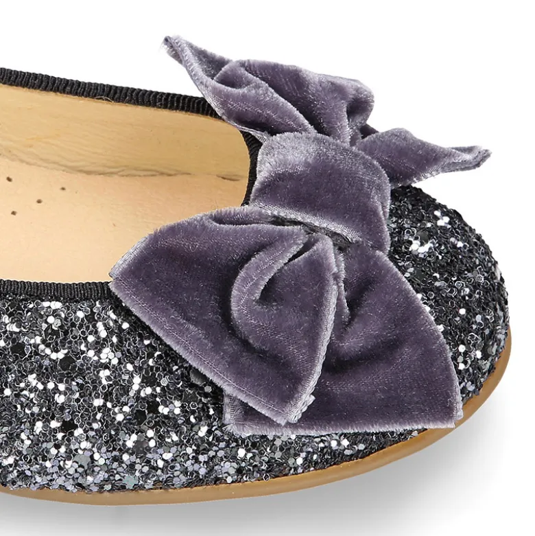 Bailarina niña tipo LUXURY COLLECTION con lazo terciopelo en piel con glitter.