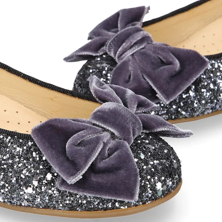 Bailarina niña tipo LUXURY COLLECTION con lazo terciopelo en piel con glitter.
