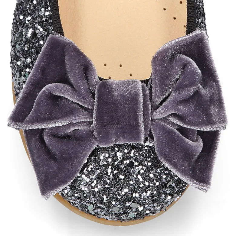 Bailarina niña tipo LUXURY COLLECTION con lazo terciopelo en piel con glitter.