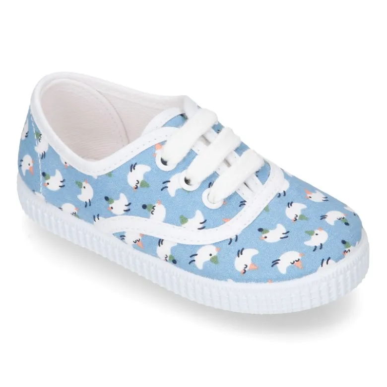 Bamba con cordones en lona con estampado POLLITOS.