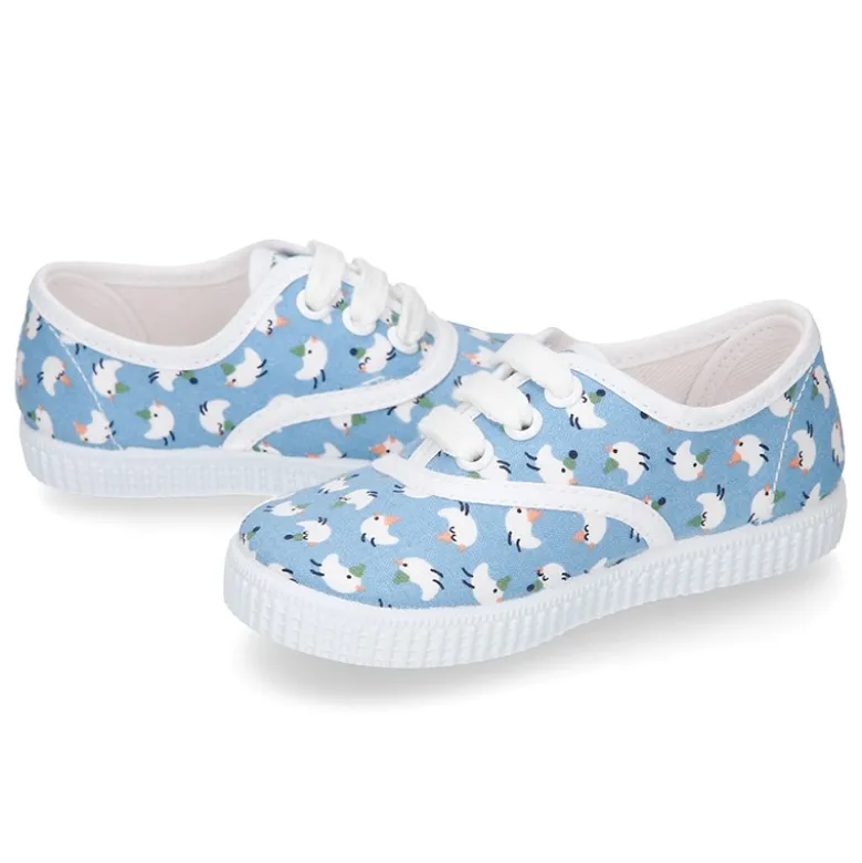 Bamba con cordones en lona con estampado POLLITOS.