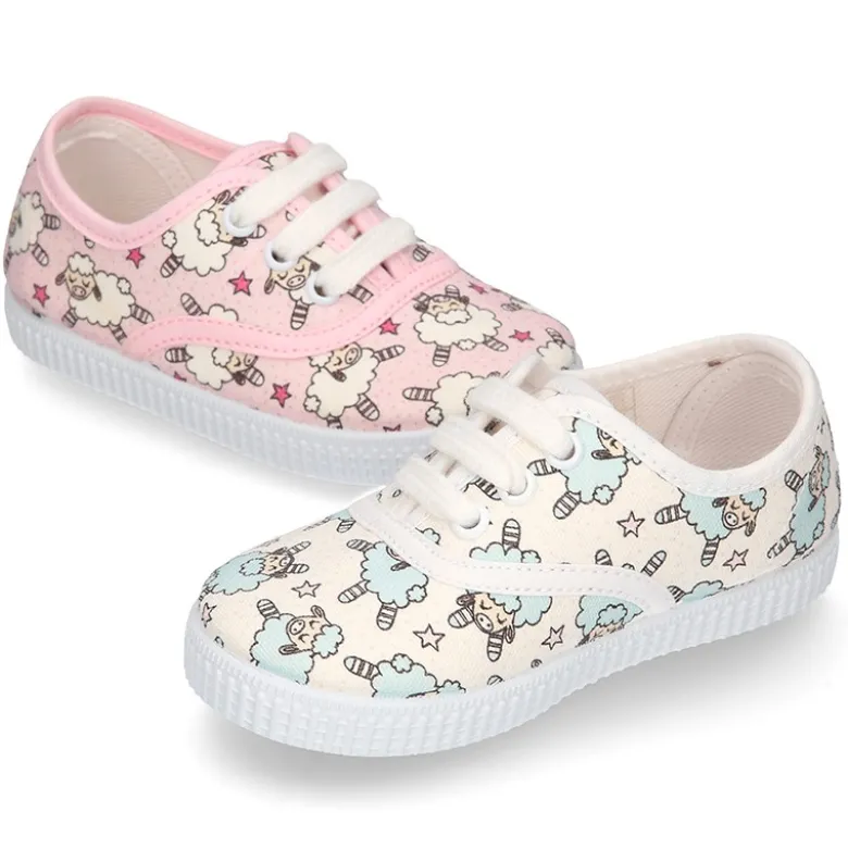 Bamba con cordones en lona con diseño de OVEJITAS.