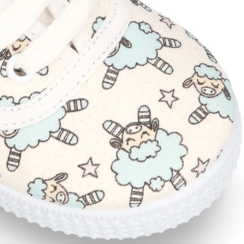 Bamba con cordones en lona con diseño de OVEJITAS.