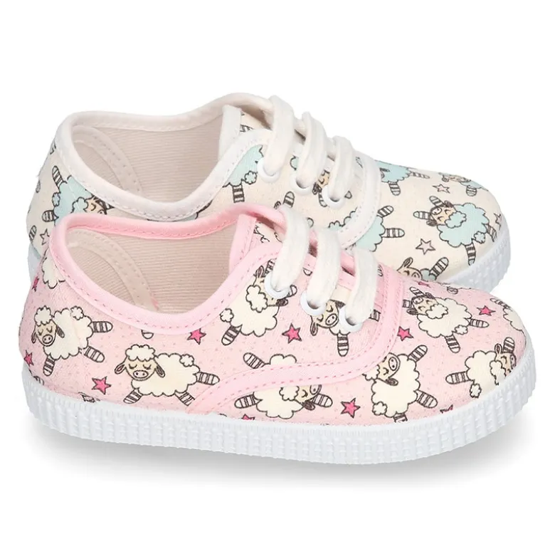 Bamba con cordones en lona con diseño de OVEJITAS.