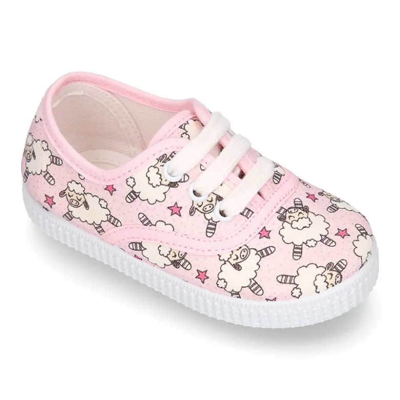 Bamba con cordones en lona con diseño de OVEJITAS.