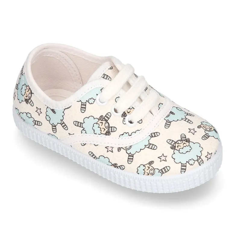 Bamba con cordones en lona con diseño de OVEJITAS.